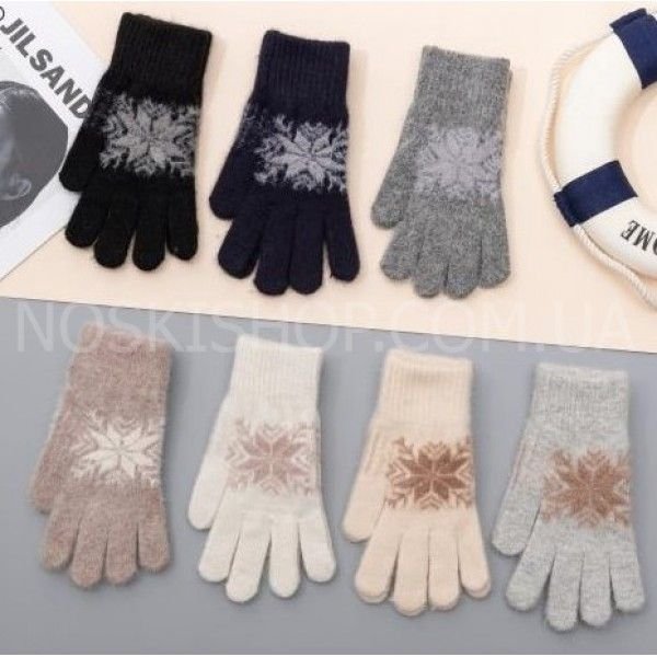 Рукавички жіночі "Корона" 7635-Р ангора /вовна з начосом -(асорті -однотонні +велика сніжинка) -уп. 12 шт.
