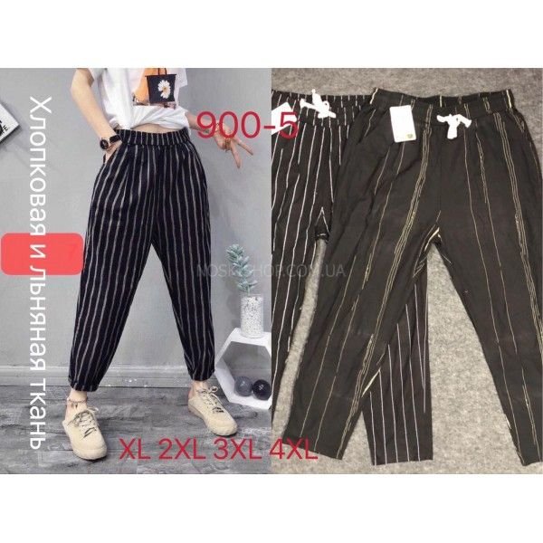Прогулянкові штани "KENALIN" 900-5 cotton/льон у дрібну смужечку + з боків кишені, р. Xl-(42-44), 2xl-(44-46) -(чорні в смужку -без вибору кольору смуг!!!)