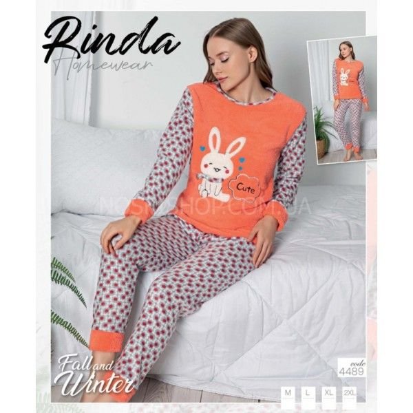 Піжама жіноча Турція "RINDA" 4489 норма травка /фліс, штани + кофта з довгим рукавом, р. M, l, xl, 2xl -ростовка 4 шт