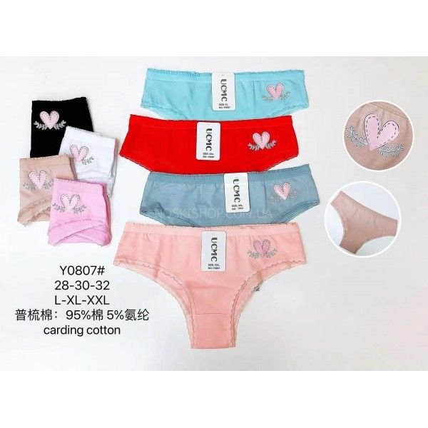 Жіночі труси "Ucmc" 0807 бавовна, р. L, xl, 2xl -(40-42, 42-44, 44-46) -асорті -(однотонні + збоку сердечко з гілочкою) -уп. 12 шт