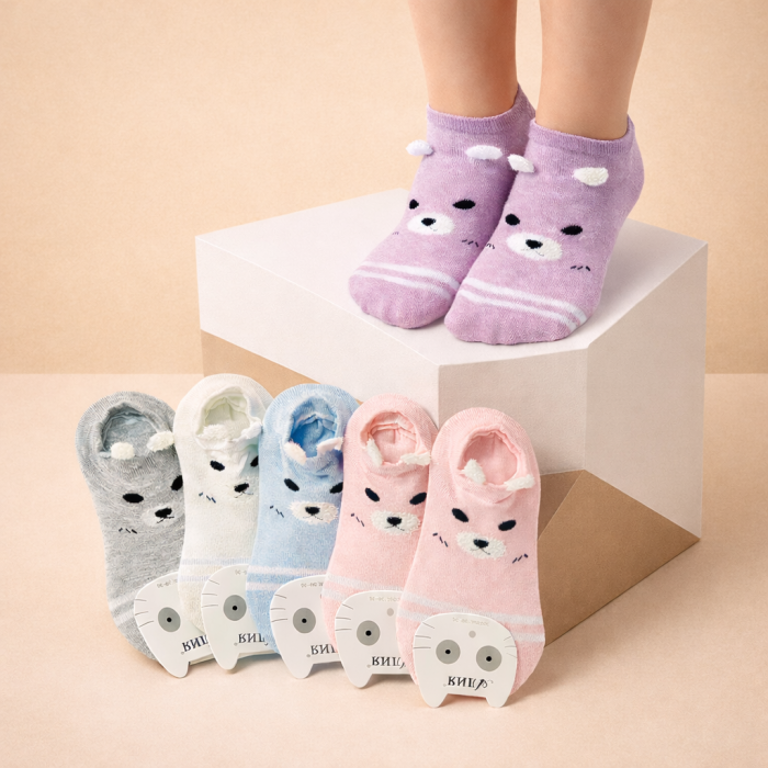 Шкарпетки "Алия" Н-007 стрейч дитячі на розмір взуття: р. 30-35 -асорті -(Короткі на планшетці /Кольорові -спереду мордочка ведмедика +вушка +смужки -дит.) -уп. 10 шт
