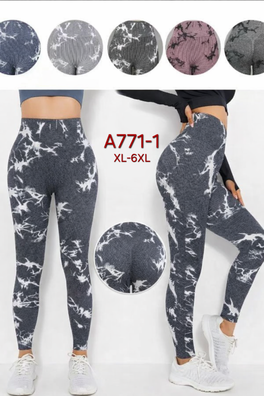 Лосини "Золото" 771-1 безшовні в рубчик з ефектом пуш-ап (Push-up), р. XL-6XL -(46-50) -(в уп. 6 шт -Кольоровий мікс №1 з мармуровим візерунком -випадковий мікс забарвлення в упаковці!) -уп. 6 шт