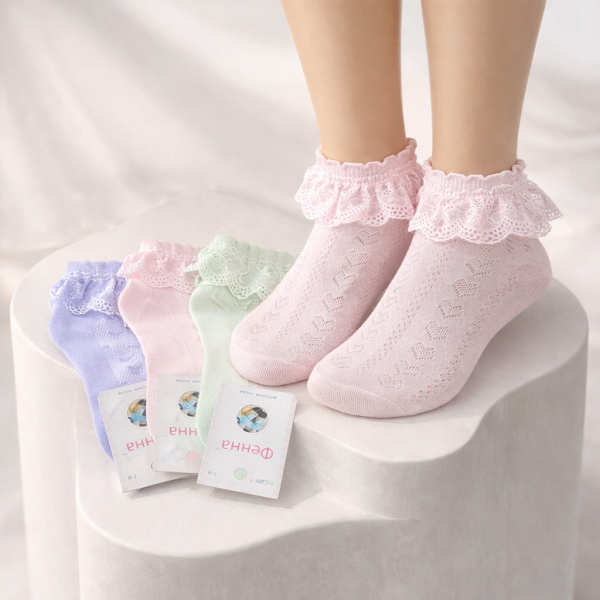 Шкарпетки "Фенна" Y-C201-1 ДК стрейч дитячі р. 3-5, 5-7, 7-9 років -(Кольорові з випадковими мікс візерунками із сіточки + рюша) -уп. 12 шт