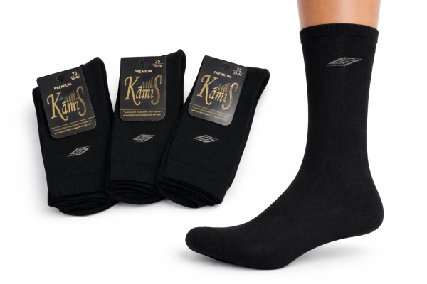 Шкарпетки "KamiS" 674 стрейч чоловічі "Класика-стрейч" р. 25, 27, 29, 31 - (чорні -стрейч) -уп. 12 шт.