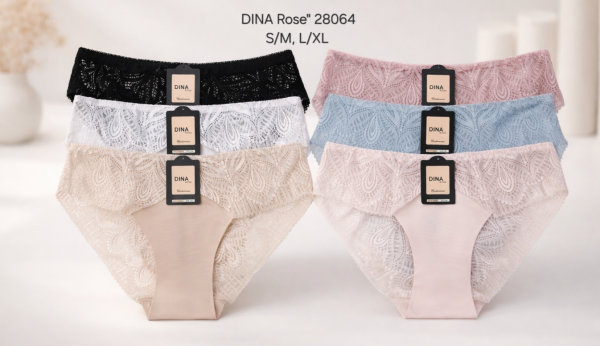 Жіночі труси "DINA Rose" 28064 бавовняні, р. S/M, L/XL -(46-48, 48-50) -асорті -(однотонні +під гумкою і ззаду мереживо) -уп. 12 шт