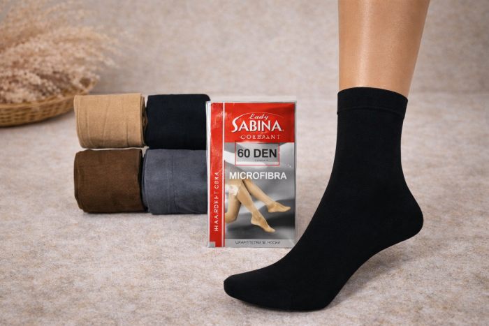 Шкарпетки "LADY SABINA" 60 ден mikrofibra-(№60-16 /червона етикетка) -уп. 10 пар -(чорні, сірі)