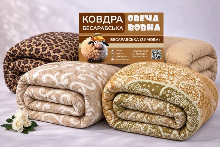 Ковдра 0329 "Constansy "Бесарабська /овеча вовна" Євро -холлофейбер +овеча вовна, р. +/- 195*205 -(різний мікс забарвлень -без вибору!)