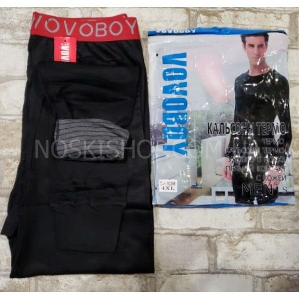 Термокальсони чоловічі "Vovoboy" 0208 двошарові /cotton, р. L, xl, 2xl, 3xl, 4xl -(чорні) -ростовка 5 шт.