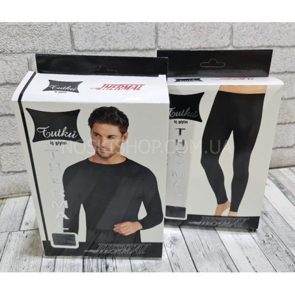 Термокостюм чоловічий в коробці Турція "Tutku" 0128-н набір кальсони+кофта, р. M-(44-46) -(чорний /костюм -в уп. 1 розмір)