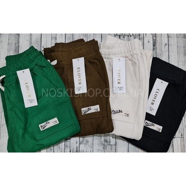 Прогулянкові штани "CLOVER" 633 в рубчик, низ на манжеті резинці, спереду кишені, р. M-(42-44), L-(44-46) -(чорні)