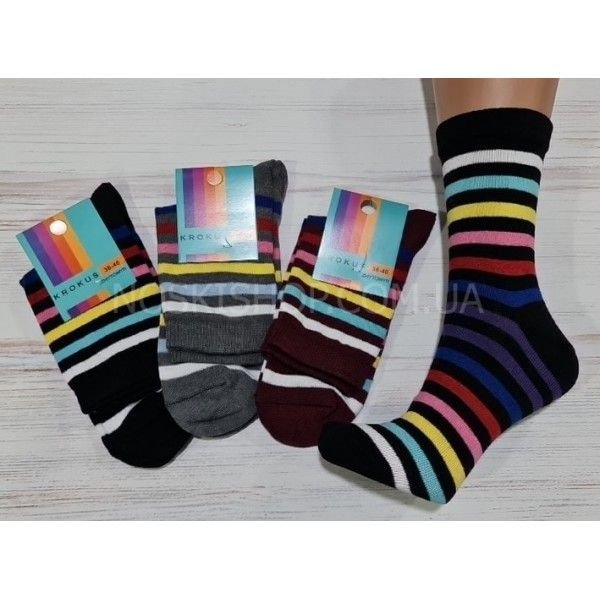 Шкарпетки Житомир "Krokus" 774-9 економ /стрейч жіночі, р. 36-40 -асорті -("економ" високі /"веселка" -високі -яскраві смужки -стрейч)