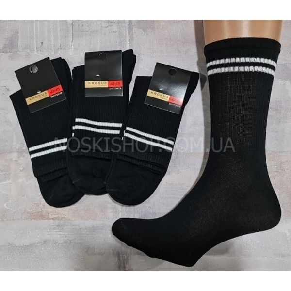 Шкарпетки Житомир "Krokus" 178-1 cotton-стрейч чол. "Теніс", р. 39-42, 42-45 -(чорні + білі смужки -чол.)