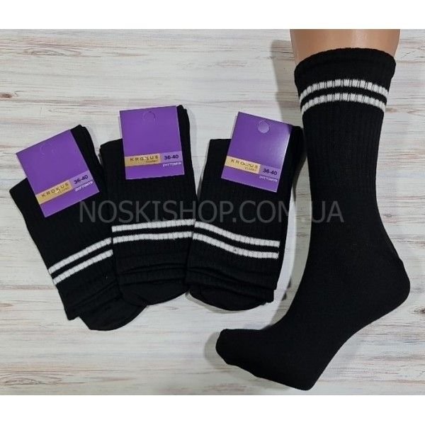 Шкарпетки Житомир "Krokus" 936-7 cotton-стрейч жіночі "теніс" р. 36-40 -(чорні + білі смужки -теніс -жін.)