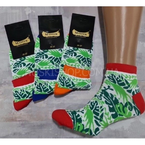 Шкарпетки Житомир "Мaster" 520 безшовні стрейч /cotton чоловічі, р. 27-29 -(білі + зелені гілочки з кольоровою резинкою)