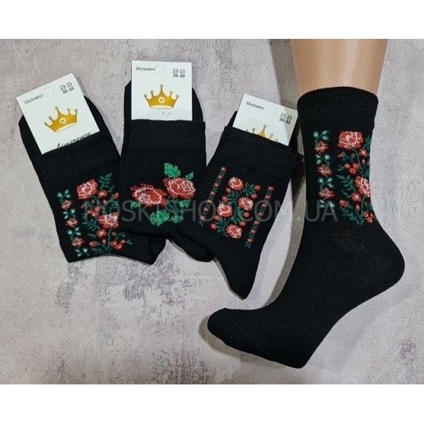 Шкарпетки житомир "LIMERENCE" 412-10 стрейч жіночі (високі) р. 36-40 -(чорні +міксквіткової вишиванки-стрейч)