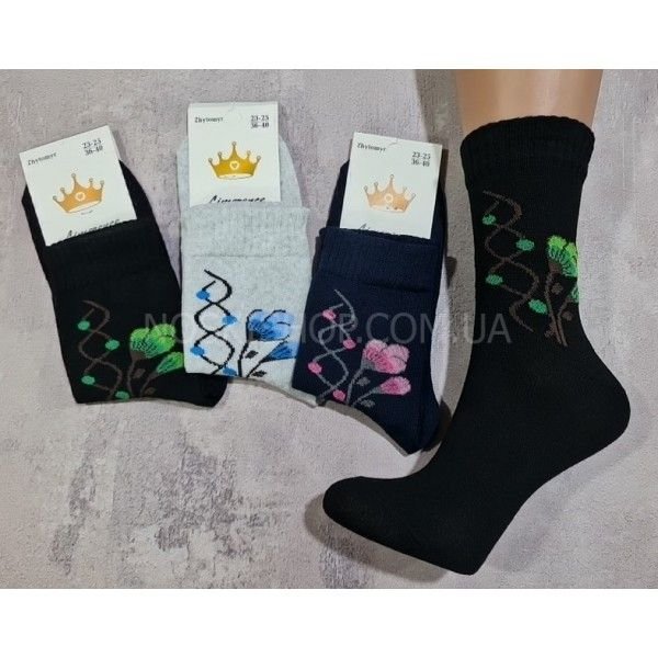 Шкарпетки житомир "LIMERENCE" 412-5 стрейч жіночі (високі) р. 36-40 -(збоку дві квіточки крокусу + завитки з горошком -стрейч)