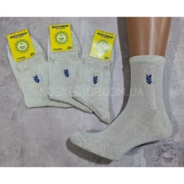 Шкарпетки Житомир "Гроза Льон" 08-34 сітка льон 100% чоловічі, р. 25, 27, 29 -(сітка -льон /класика) -уп. 12 шт