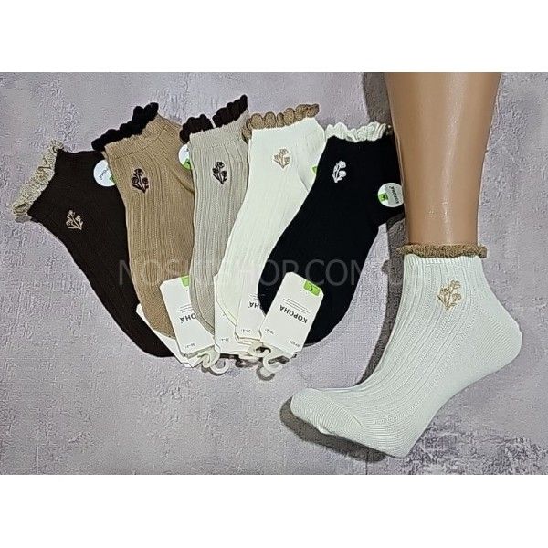 Шкарпетки "Корона" BY522-3 стрейч/бамбук/бавовна жін, р. 36-41 -(кавовий мікс в рубчик + збоку букетик) -уп. 10 шт