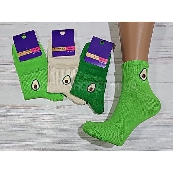 Шкарпетки Житомир "Krokus" 938-8 cotton-стрейч жіночі р. 36-40 -випадкове асорті -(Укорочені +середня резинка в рубчик +на резинці маленьке авокадо)