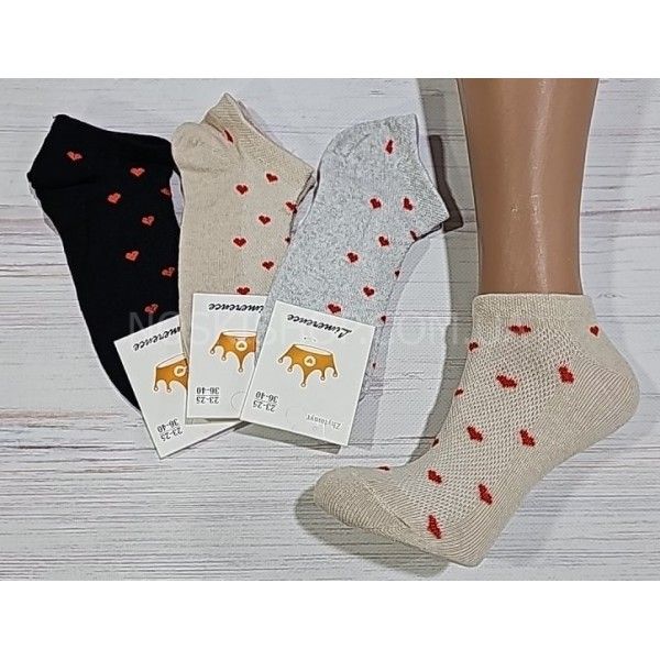 Шкарпетки Житомир "Limerence" 03-36 сітка жін., короткі р. 36-40 -асорті -(сіточка -однотонні +дрібні червоні сердечка -економ) -уп. 12 шт