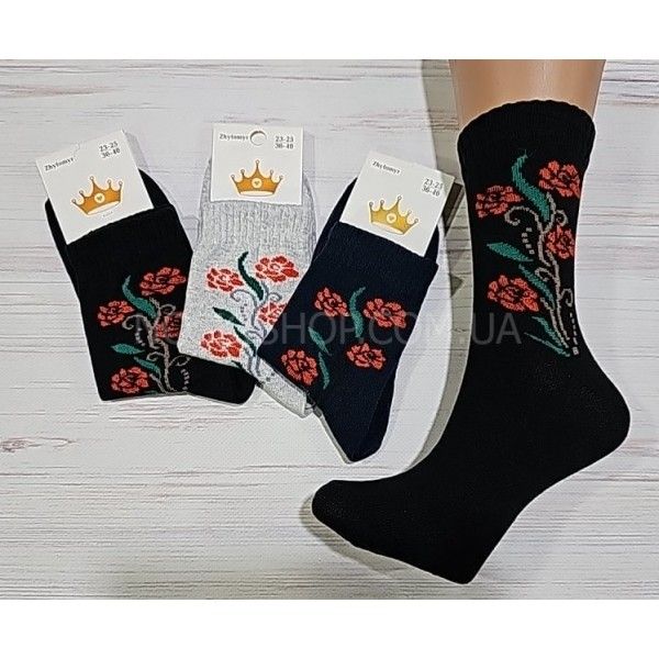 Шкарпетки житомир "LIMERENCE" 412-35 стрейч жіночі (високі) р. 36-40 -асорті -(велика гілка з червоними квітами і завитками -стрейч)