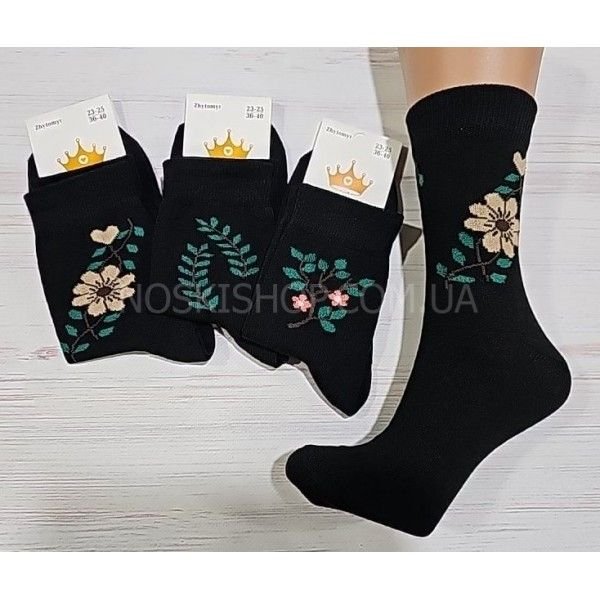 Шкарпетки житомир "LIMERENCE" 412-36 стрейч жіночі (високі) р. 36-40 -(чорні + різний мікс із трьох візерунків із зеленим листям -стрейч)