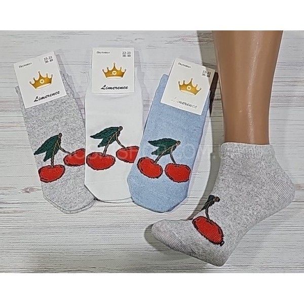 Шкарпетки житомир "LIMERENCE" 400-51 стрейч жін. (короткі) р. 36-40 -асорті -(однотонні +спереду великі вишні -стрейч)