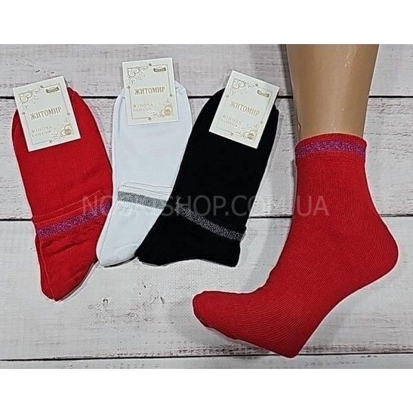 Шкарпетки Житомир "Master" 195-9 бавовна-стрейч жіночі "з люрексом" р. 23-25 -асорті -(на однотонних резинка з люрексом) -уп. 12 шт