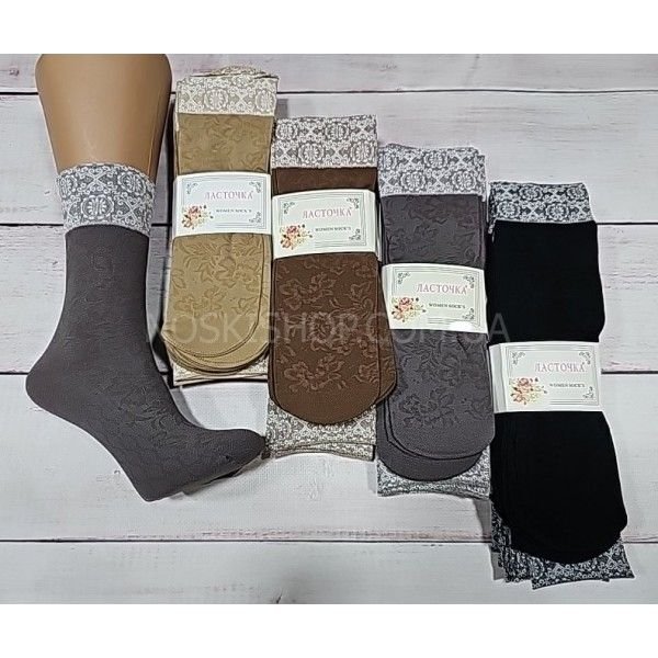 Шкарпетки капронові "Ластівка" С-237 з візерунком 70 ден -(тілесні, чорні, сірі, мокко) -уп. 10 пар