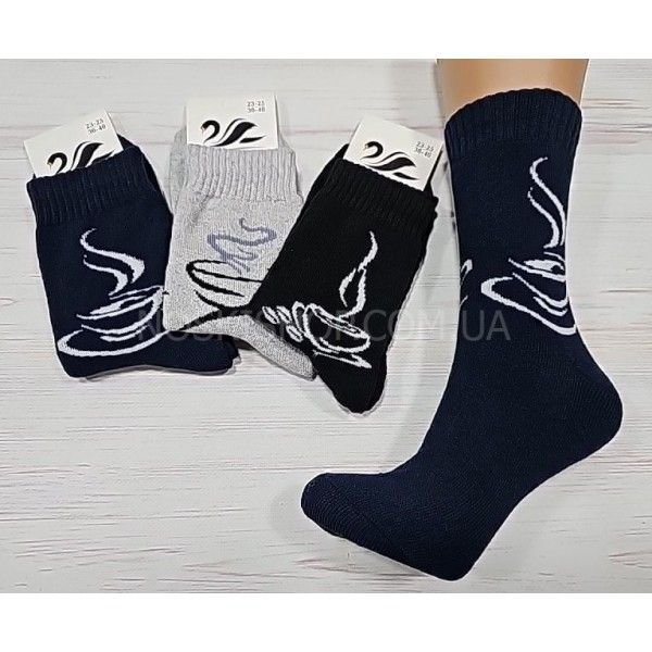 Шкарпетки Житомир "LIMERENCE" 4960-22 махрові жіночі, р. 36-40 -асорті -(Махра -однотонні +зверху кавові чашки) -уп. 12 шт