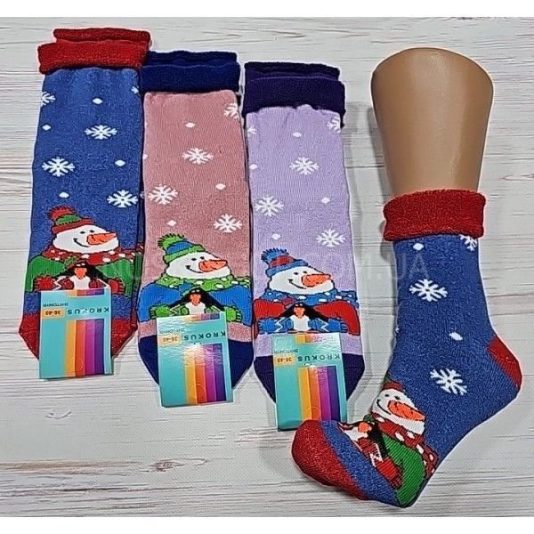 Шкарпетки Житомир "Крокус" 3372-25 махрові жіночі, р. 36-40 -випадкове асорті -(Сніговик з маленьким пінгвіном -махра)