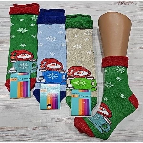 Шкарпетки Житомир "Крокус" 3372-26 махрові жіночі, р. 36-40 -випадкове асорті -(Сніговик у чашці -махра)