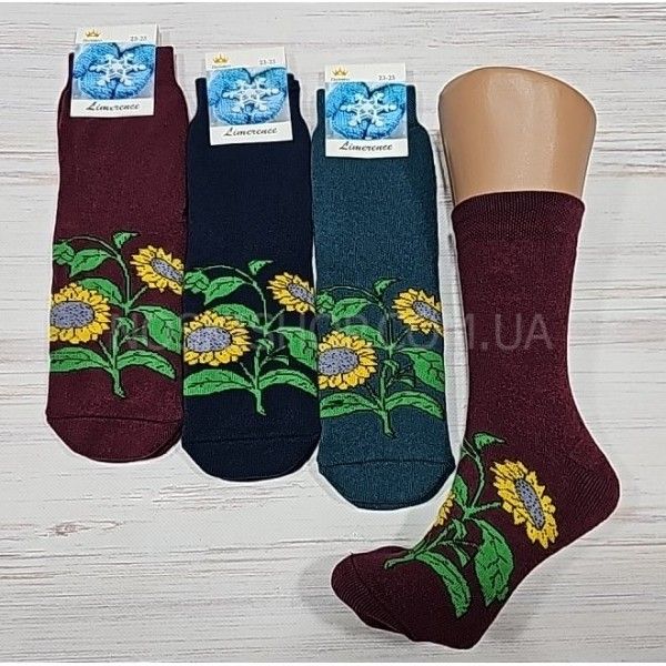 Шкарпетки житомир "LIMERENCE" 4960-44 махрові жіночі, р. 36-40 -асорті -(соняшники -махра)