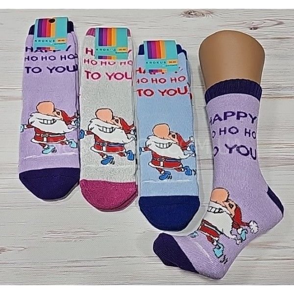 Шкарпетки Житомир "Крокус" 3372-24 махрові жіночі, р. 36-40 -випадкове асорті -(Санта з круглим носом + зверху написи -махра)