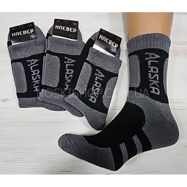 Шкарпетки Олександрія "KLEVER-CLV" 1527-2 махрові чоловічі, р. 41-45 -(комбінованісірі з чорним +на чорній вставцісірий напис Аlaska-махра)
