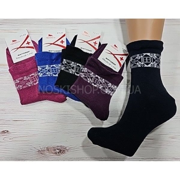 Шкарпетки "Житомир Преміум" medical line + 111-2 стрейч жіночі "Без резинки", р. 23-25 -випадкове асорті -(б/р + зверху орнамент) -уп. 12 шт