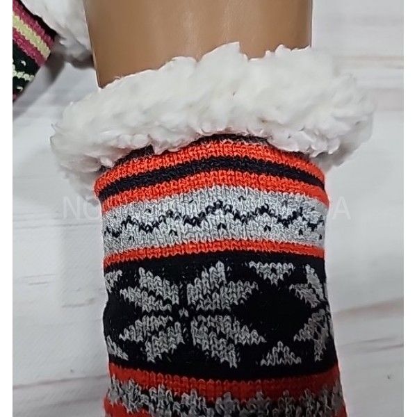 Носки "КОРОНА" в200-54 термо женские домашние с тормозами на толстом меху + шерсть, р. 36-41 -ассорти -(крупные снежинки между орнаментом) -уп 12 шт.