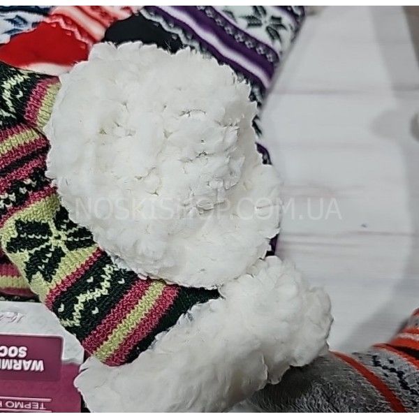 Шкарпетки "КОРОНА" в200-54 термо жіночі домашні з гальмами на товстому хутрі + вовна, р. 36-41 -асорті -(великі сніжинки між орнаментом) -уп 12 шт.