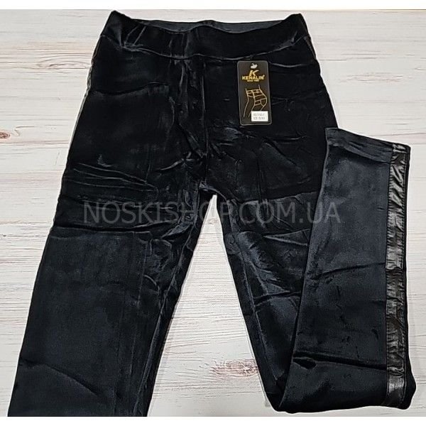 Лосини "KENALIN" 9150-4 велюрові на хутрі + з боків шкіряні лампаси, р. S/М-(44-48), M/L-(46-50) -(чорні)