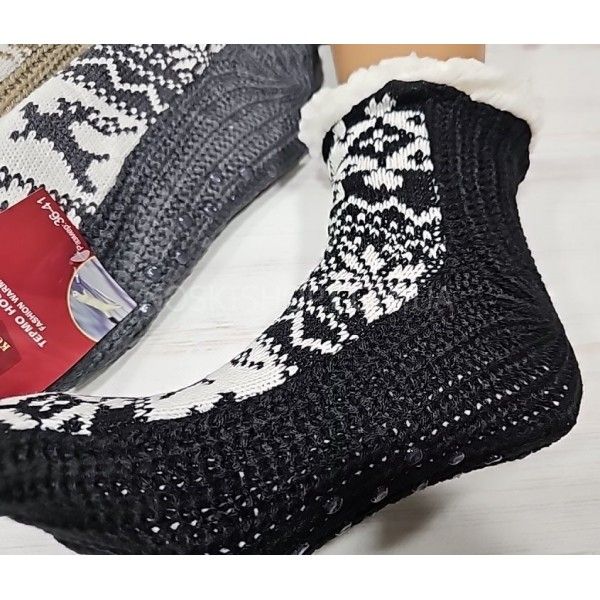 Шкарпетки "КОРОНА" в204-3 термо жіночі домашні з гальмами на товстому хутрі + вовна, р. 36-41 -асорті -(середні -в'язані +орнамент /сніжинки /олені) -уп 12 шт