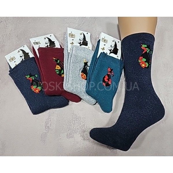Шкарпетки "ВІАТЕКС" 2224-09 махрові жін, р. 25-(39-40) -асорті -(однотонні + збоку чорний кіт-ваза в квіточках -махра)