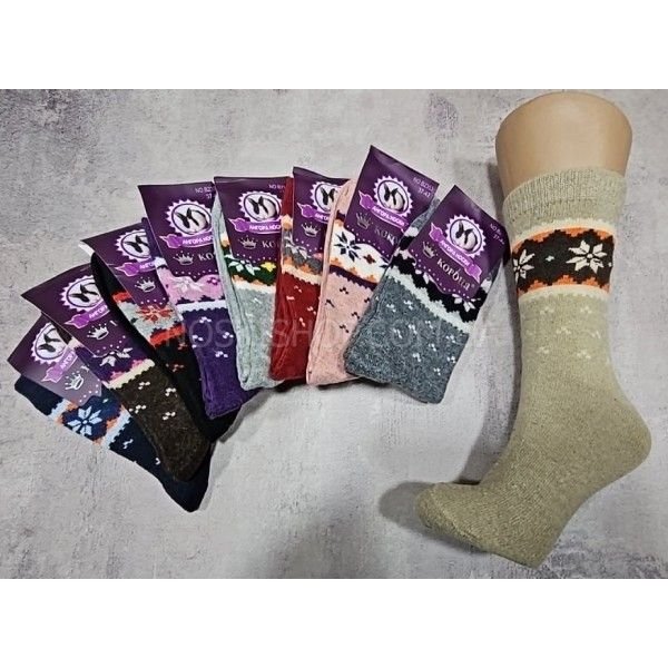 Шкарпетки "КОРОНА" 2353-2 ангор вовна жіночі, р. 37-42 асорті -(орнамент сніжинки + дрібні v по всій шкарпетці) -уп. 12 шт