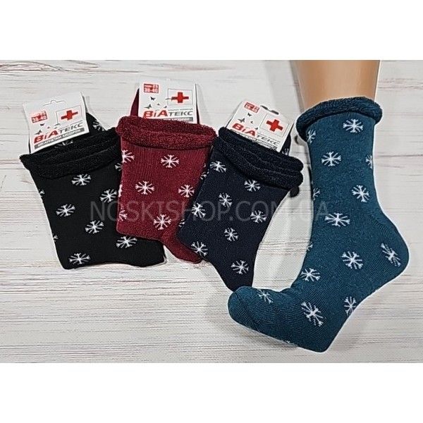 Шкарпетки "ВІАТЕКС" 2228-03 махрові жін.без резинки +р. 25-(38-40) -асорті -(б/р -сніжинки по всій шкарпетці -махра)