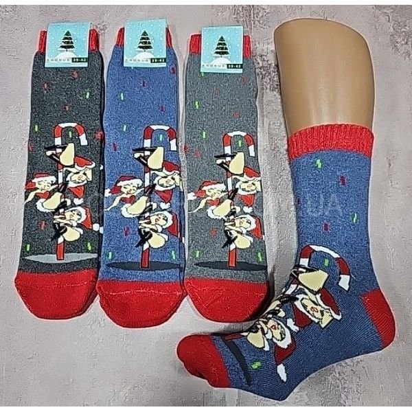 Шкарпетки Житомир "КРОКУС" 2027-5 махрові чоловічі "Новорічні" р. 39-42 -асорті -(Дівчата на посоху -махра) -уп. 12 шт