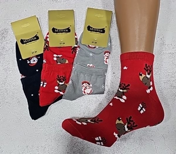 Шкарпетки Житомир "Мaster" 555 безшовні стрейч /cotton чоловічі "Новорічний дрібний візерунок", р. 27-29 -випадкове асорті -(кольорові +мікс дрібних Санта Клаусів / оленів) -уп. 12 шт.