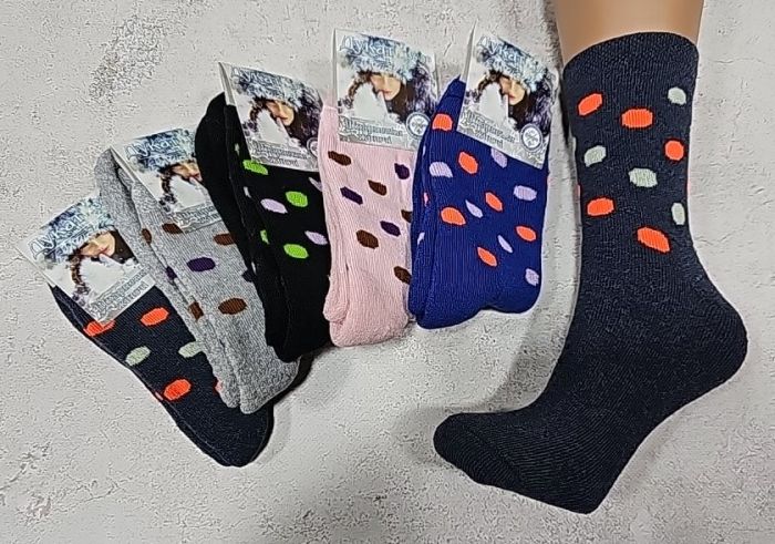 Шкарпетки "Дукат" 0054-5 махрові жіночі р. 36-40 -випадкове асорті -(Однотонні + великий кольоровий горох -махра)