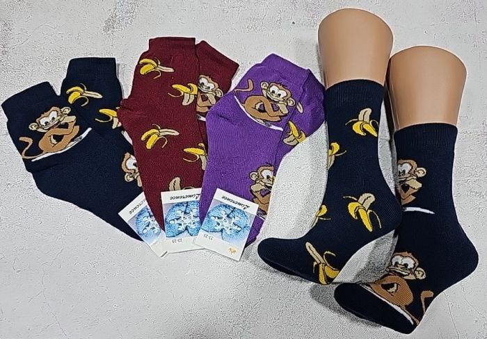 Шкарпетки Житомир "Limerence" 4960-12 махрові жіночі, р. 36-40 -асорті -(Мавпочки +банани -різнопарні -махра)