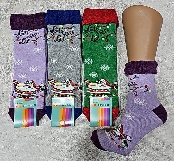 Шкарпетки Житомир "Крокус" 3372-10 махрові жіночі, р. 36-40 -випадковий мікс кольорів -(Санта з гірляндою -махра)