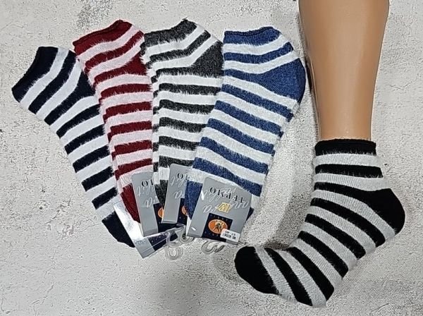 Шкарпетки "Шугуан" В2087 термо махрові +ангора вовна жіночі, р.  37-40 -асорті -(Укорочені -смугасті з пухнастою ниткою) -уп. 10 шт.