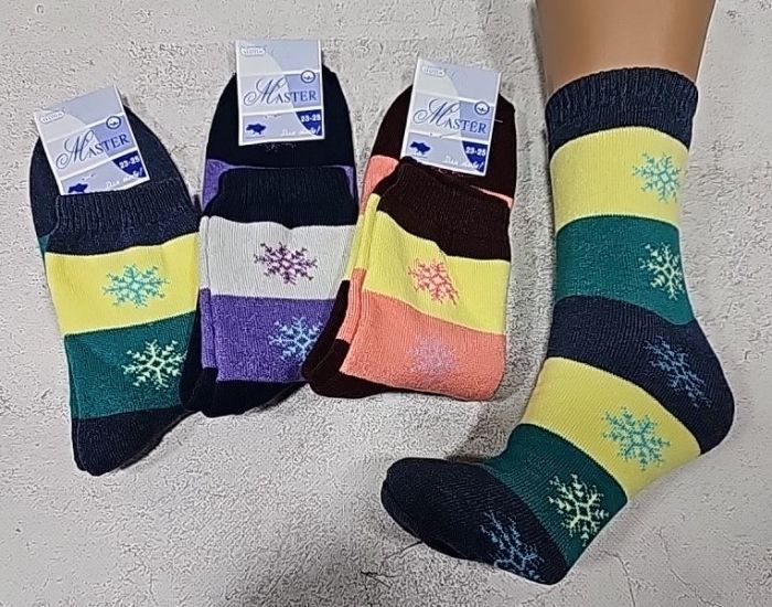 Шкарпетки Житомир "Мастер" 4102-6 махрові жіночі р. 23-25 -випадкове асорті -(Сніжинки на смужках -махра)